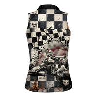 Silly Goose Racing Motorsport Women Sleeveless Polo Shirt Vintage Distressed Checkered Flag - Cartoon Race Car