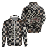 Silly Goose Racing Motorsport Zip Hoodie Vintage Distressed Checkered Flag - Cartoon Race Car