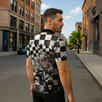 Silly Goose Racing Motorsport Zipper Polo Shirt Vintage Distressed Checkered Flag - Cartoon Race Car