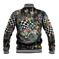 Silly Goose Team Racing Baseball Jacket Colorful Street Graffiti Checkered Flag