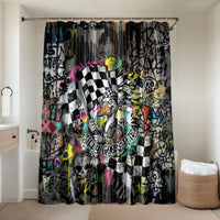 Silly Goose Team Racing Bathroom Set Colorful Street Graffiti Checkered Flag