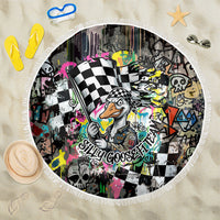 Silly Goose Team Racing Beach Blanket Colorful Street Graffiti Checkered Flag