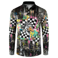 Silly Goose Team Racing Button Sweatshirt Colorful Street Graffiti Checkered Flag