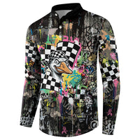 Silly Goose Team Racing Button Sweatshirt Colorful Street Graffiti Checkered Flag