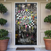 Silly Goose Team Racing Door Cover Colorful Street Graffiti Checkered Flag