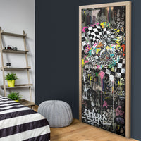 Silly Goose Team Racing Door Cover Colorful Street Graffiti Checkered Flag