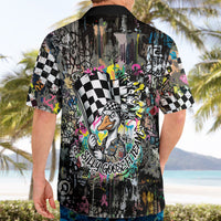 Silly Goose Team Racing Hawaiian Shirt Colorful Street Graffiti Checkered Flag