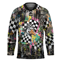 Silly Goose Team Racing Hockey Jersey Colorful Street Graffiti Checkered Flag