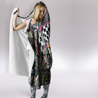 Silly Goose Team Racing Hooded Blanket Colorful Street Graffiti Checkered Flag