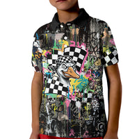 Silly Goose Team Racing Kid Polo Shirt Colorful Street Graffiti Checkered Flag
