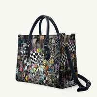 Silly Goose Team Racing Leather Bag Colorful Street Graffiti Checkered Flag