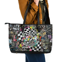 Silly Goose Team Racing Leather Tote Bag Colorful Street Graffiti Checkered Flag