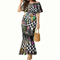 Silly Goose Team Racing Mermaid Dress Colorful Street Graffiti Checkered Flag