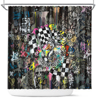 Silly Goose Team Racing Shower Curtain Colorful Street Graffiti Checkered Flag