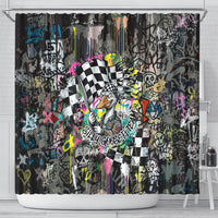 Silly Goose Team Racing Shower Curtain Colorful Street Graffiti Checkered Flag