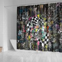 Silly Goose Team Racing Shower Curtain Colorful Street Graffiti Checkered Flag