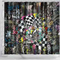 Silly Goose Team Racing Shower Curtain Colorful Street Graffiti Checkered Flag