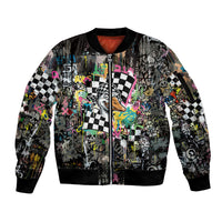 Silly Goose Team Racing Sleeve Zip Bomber Jacket Colorful Street Graffiti Checkered Flag