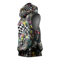 Silly Goose Team Racing Sleeveless Hoodie Colorful Street Graffiti Checkered Flag