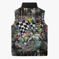 Silly Goose Team Racing Sleeveless Puffer Jacket Colorful Street Graffiti Checkered Flag