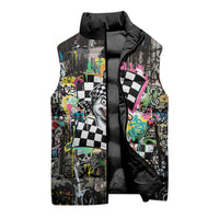 Silly Goose Team Racing Sleeveless Puffer Jacket Colorful Street Graffiti Checkered Flag