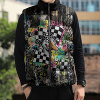 Silly Goose Team Racing Sleeveless Puffer Jacket Colorful Street Graffiti Checkered Flag