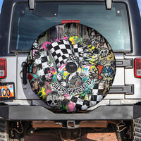 Silly Goose Team Racing Spare Tire Cover Colorful Street Graffiti Checkered Flag