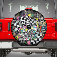Silly Goose Team Racing Spare Tire Cover Colorful Street Graffiti Checkered Flag