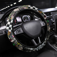 Silly Goose Team Racing Steering Wheel Cover Colorful Street Graffiti Checkered Flag