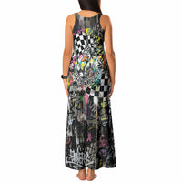 Silly Goose Team Racing Tank Maxi Dress Colorful Street Graffiti Checkered Flag