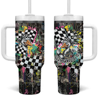 Silly Goose Team Racing Tumbler With Handle Colorful Street Graffiti Checkered Flag