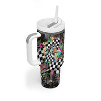 Silly Goose Team Racing Tumbler With Handle Colorful Street Graffiti Checkered Flag