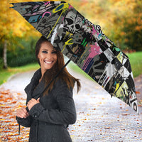 Silly Goose Team Racing Umbrella Colorful Street Graffiti Checkered Flag