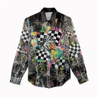 Silly Goose Team Racing Women Casual Shirt Colorful Street Graffiti Checkered Flag