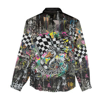 Silly Goose Team Racing Women Casual Shirt Colorful Street Graffiti Checkered Flag