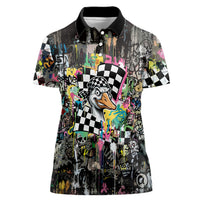 Silly Goose Team Racing Women Polo Shirt Colorful Street Graffiti Checkered Flag