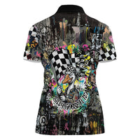 Silly Goose Team Racing Women Polo Shirt Colorful Street Graffiti Checkered Flag