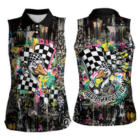 Silly Goose Team Racing Women Sleeveless Polo Shirt Colorful Street Graffiti Checkered Flag