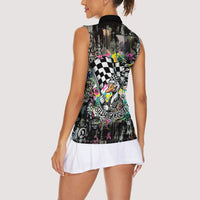 Silly Goose Team Racing Women Sleeveless Polo Shirt Colorful Street Graffiti Checkered Flag