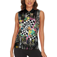 Silly Goose Team Racing Women Sleeveless Polo Shirt Colorful Street Graffiti Checkered Flag