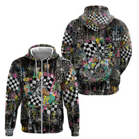 Silly Goose Team Racing Zip Hoodie Colorful Street Graffiti Checkered Flag
