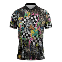 Silly Goose Team Racing Zipper Polo Shirt Colorful Street Graffiti Checkered Flag