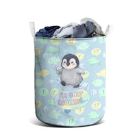 Sneaky Flipper Cute Penguin Holding Knife Laundry Basket Funny Chibi Penguin Graphic With Ice And Fish Pattern