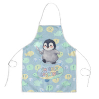 Sneaky Flipper Cute Penguin Holding Knife Apron Funny Chibi Penguin Graphic With Ice And Fish Pattern