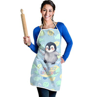 Sneaky Flipper Cute Penguin Holding Knife Apron Funny Chibi Penguin Graphic With Ice And Fish Pattern