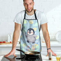 Sneaky Flipper Cute Penguin Holding Knife Apron Funny Chibi Penguin Graphic With Ice And Fish Pattern