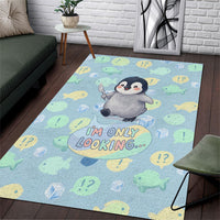 Sneaky Flipper Cute Penguin Holding Knife Area Rug Funny Chibi Penguin Graphic With Ice And Fish Pattern