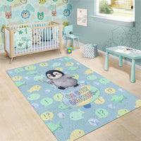 Sneaky Flipper Cute Penguin Holding Knife Area Rug Funny Chibi Penguin Graphic With Ice And Fish Pattern