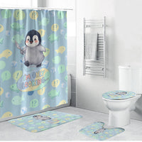 Sneaky Flipper Cute Penguin Holding Knife Bathroom Set Funny Chibi Penguin Graphic With Ice And Fish Pattern