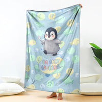 Sneaky Flipper Cute Penguin Holding Knife Blanket Funny Chibi Penguin Graphic With Ice And Fish Pattern